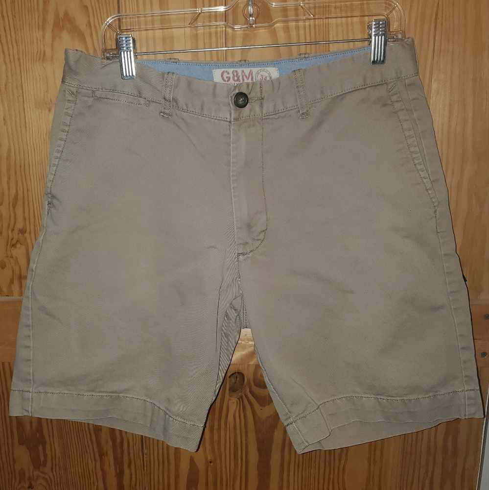 Mens G&M Rugged and Washed Khaki Shorts Size 34 Flat Front